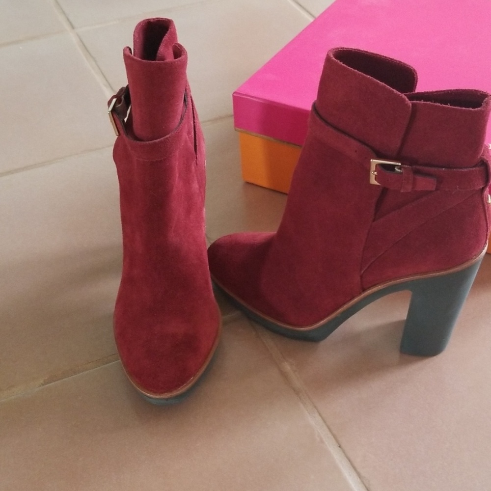 Kate Spade Red Ankle Booties with Chunky Heel